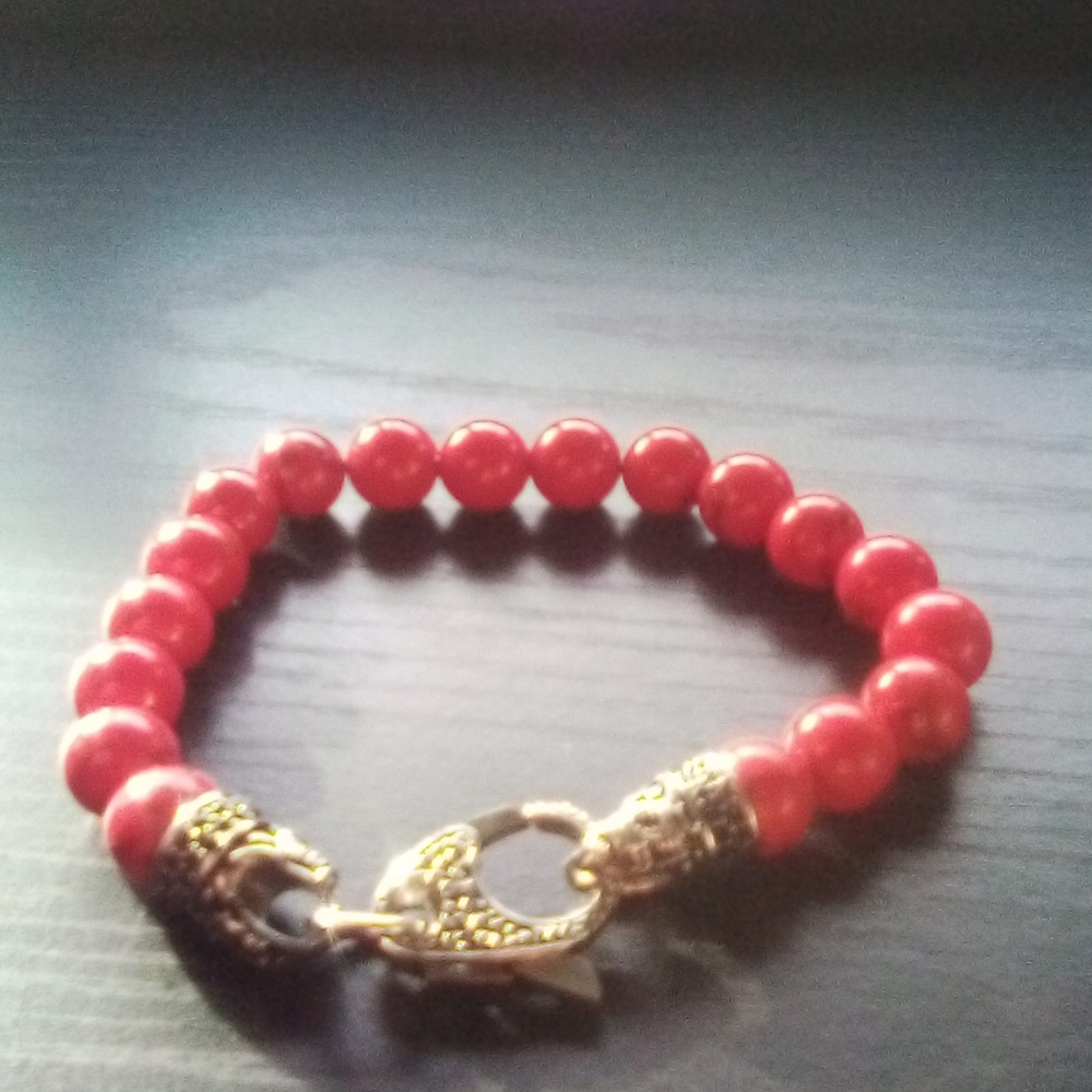 Red fossil and stainless bracelet